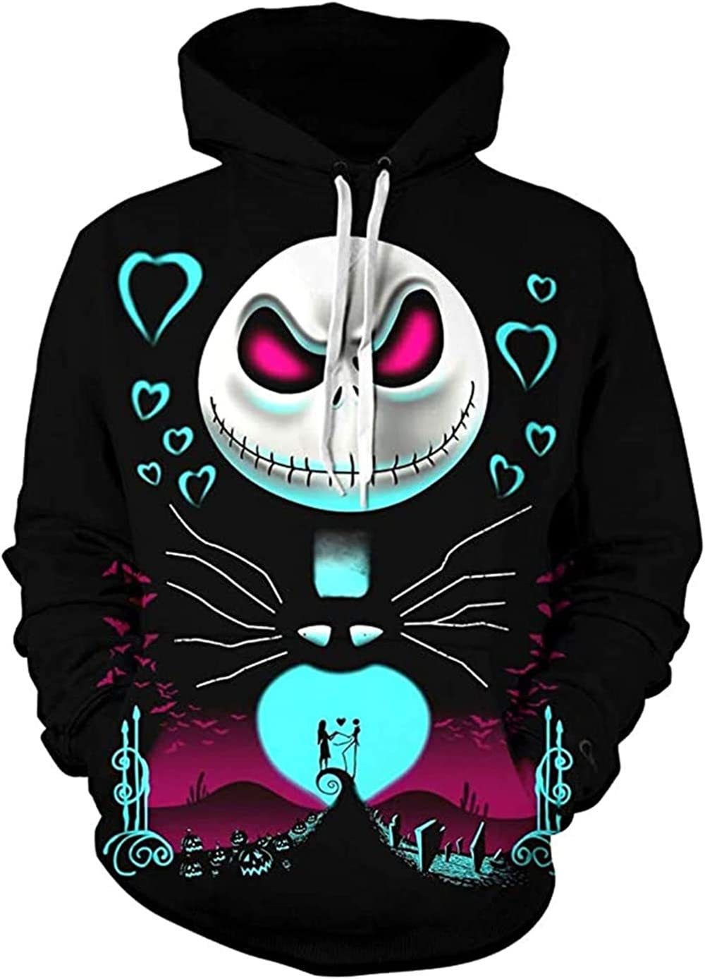 mlsjdger Unisex Nightmare Before Christmas Jack & Sally Novelty Hoodie 3D Print Sweatshirts Hoodie for Adult
