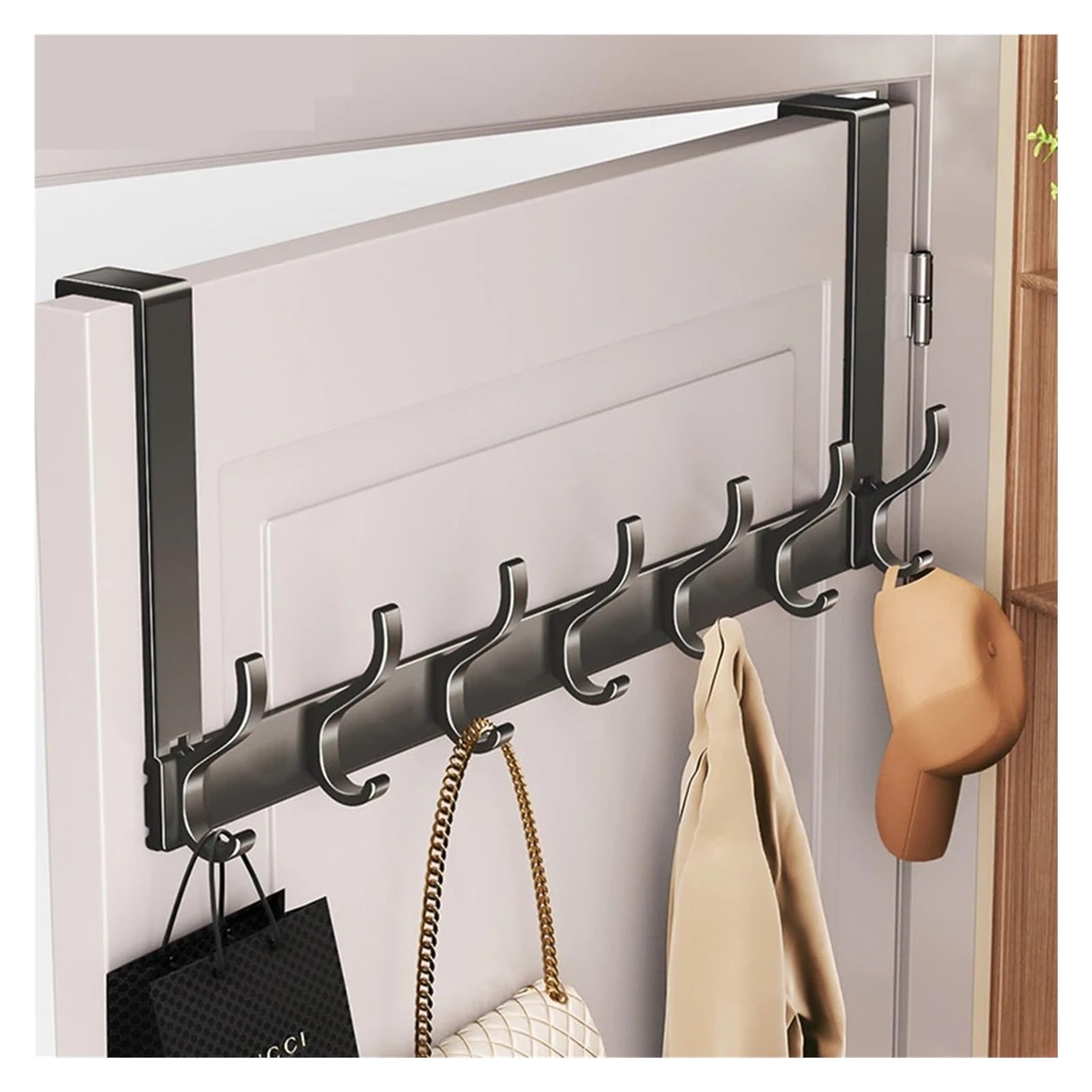 BARRINS Over The Door Hooks Over The Door Hooks – No Drill Space-Saving Hanger for Clothes, Hats & Organizing(Black)