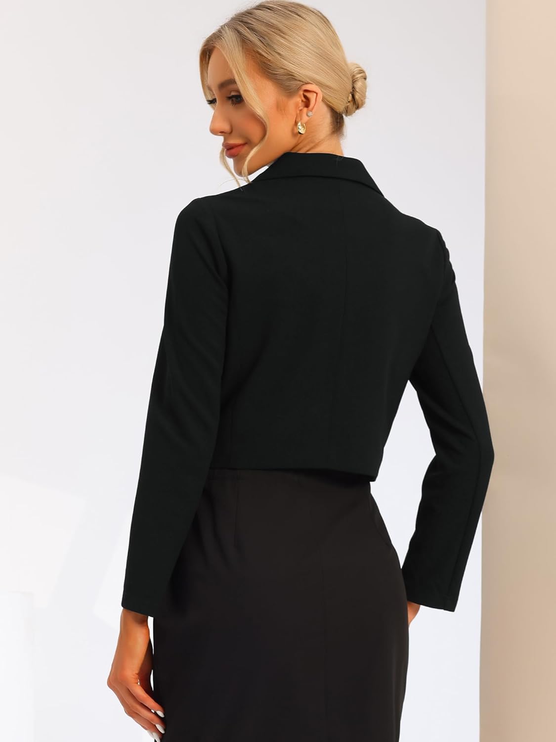 Allegra K Dressy Casual Cropped Blazer for Women's Long Sleeve Double Breasted Work Office Jacket - Image 3