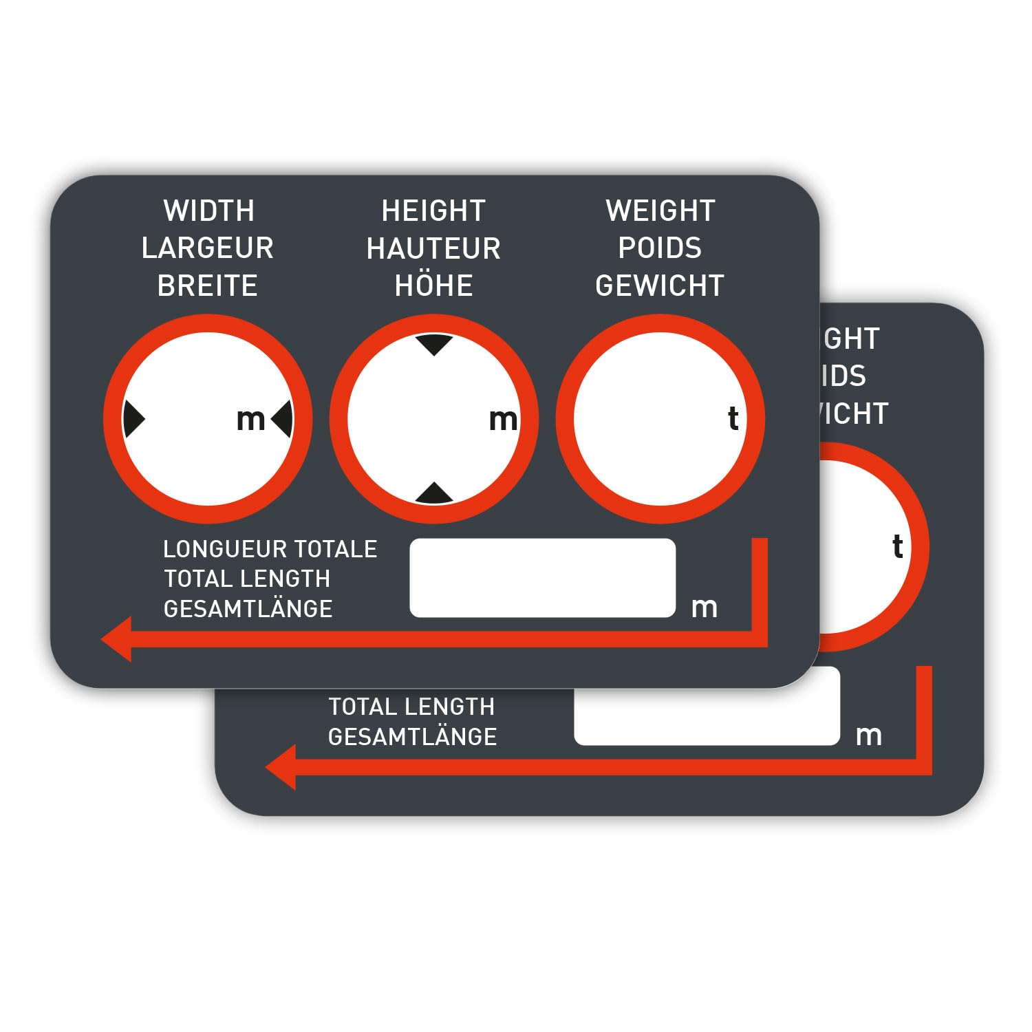 iSecur Fahrzeugmaße Aufkleber 2x - Höhe Länge Breite - mehrsprachig 9cm - Fahrzeughöhe Hinweis Wohnwagen Wohnmobil Transporter - selbstklebend beschreibbar I hin842
