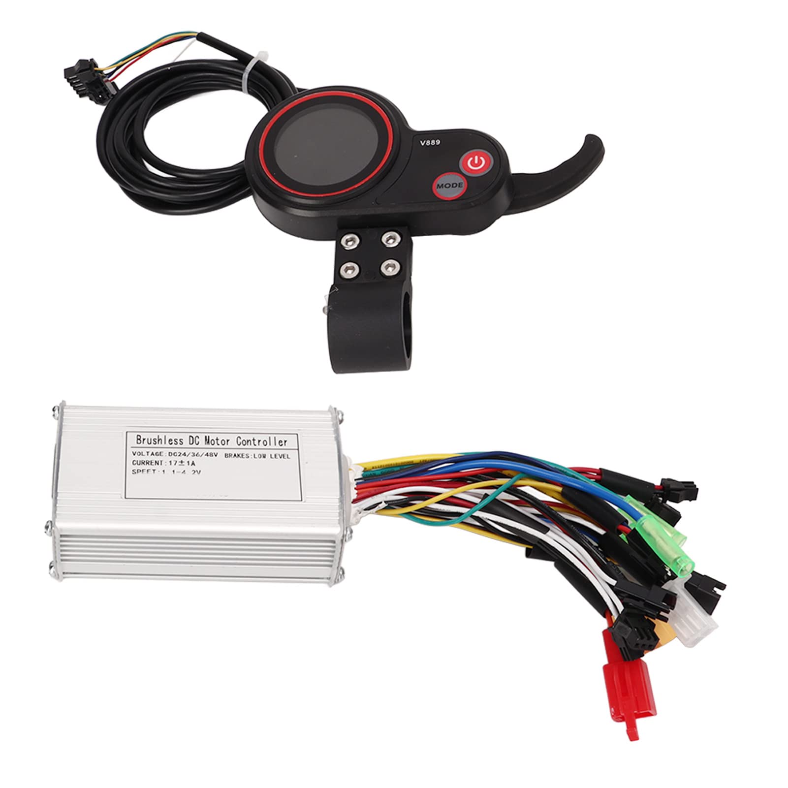 BuyWeek Kit de Contrôleur de Moteur sans Balais de Scooter Électrique pour KUGOO M4, 24V 36V 48V 250W 350W 17A Contrôleur d'onde Sinusoïdale à 3 Modes avec Panneau d'Affichage LCD Couleur V889