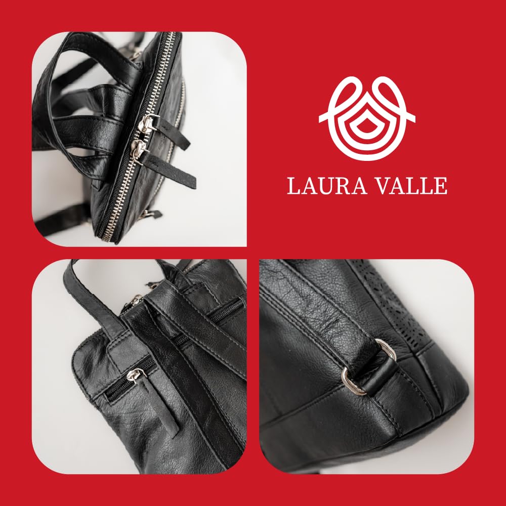 Laura Valle Mochila Piel Mujer Auténtica Modelo Flamenco – Bolso Mujer Verano Juvenil y Elegante Bolso Cuero Diseño Repujado y Bolsillo Antirrobo Seguro