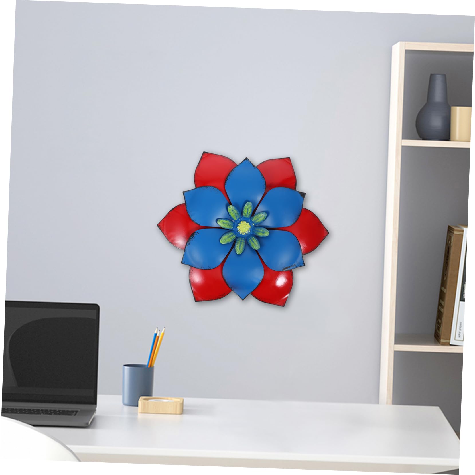 DECHOUS Decorazione Murale Floreale in Ferro Verniciato Rosso, Scultura Da Parete Sospesa Fiori Realistici Effetto Tridimensionale, Per Interni Ed Esterni Soggiorno, Camera Da Letto e Giardino