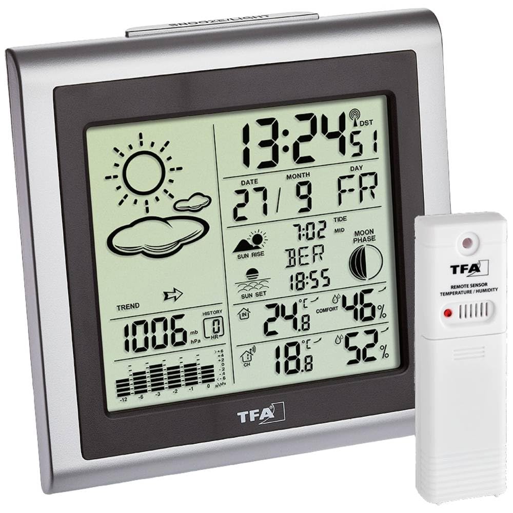 TFA Dostmann 35.1145.54 Largo Station météo radio sans pile avec émetteur 30.3221.02 Argent/gris FE-TFA Noir
