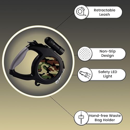 Miniatura 5 de Correa para perro de camuflaje - Retráctil de 26 pies con linterna - Perros medianos a grandes