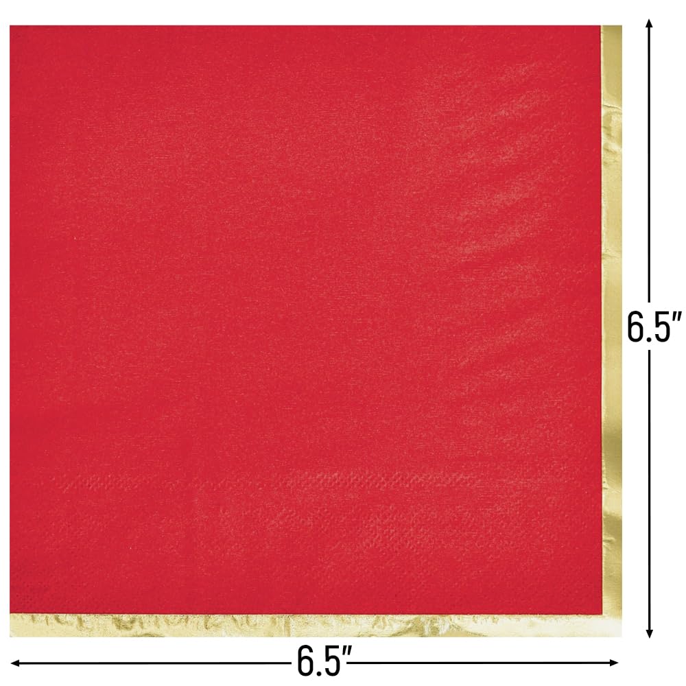 Papierservietten, 2-lagig, mit Heißstempel, 16,5 x 16,5 cm, 16 Stück, hochwertige und saugfähige Servietten, perfekt für Partys und Themenveranstaltungen, Apfelrot