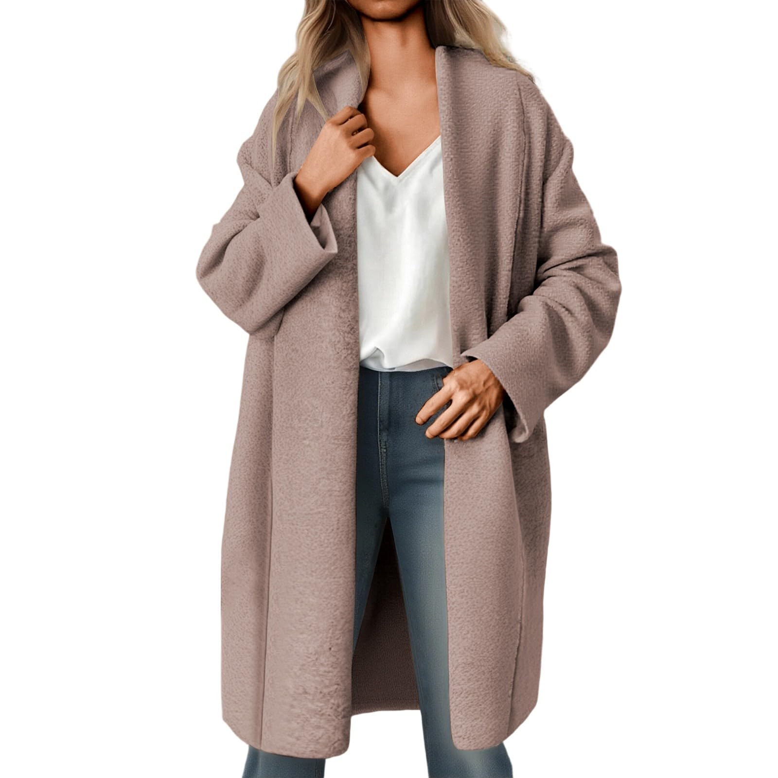Strickjacke Damen Langer Cardigan Pullover als Oberbekleidung gemütlich weich warm gestrickt offene Vorderseite Duster Wickel lässige Wintermode Übergangsjacke