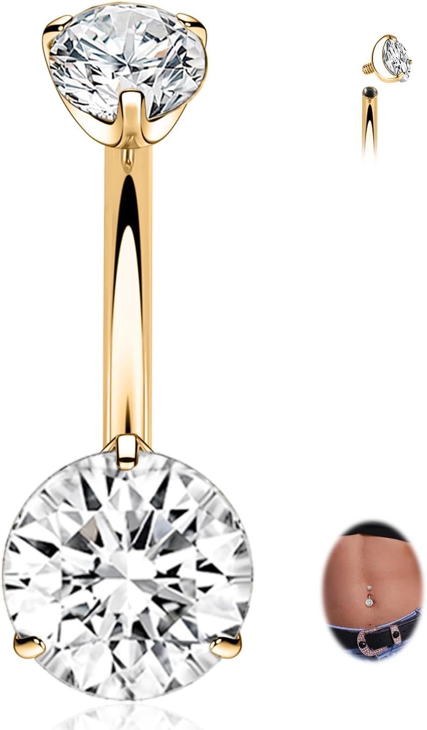 FUNLMO 14G Belly Button Ring Titanium Belly Button Piercing Belly Ring Internally Threaded Navel Piercing Jewelry