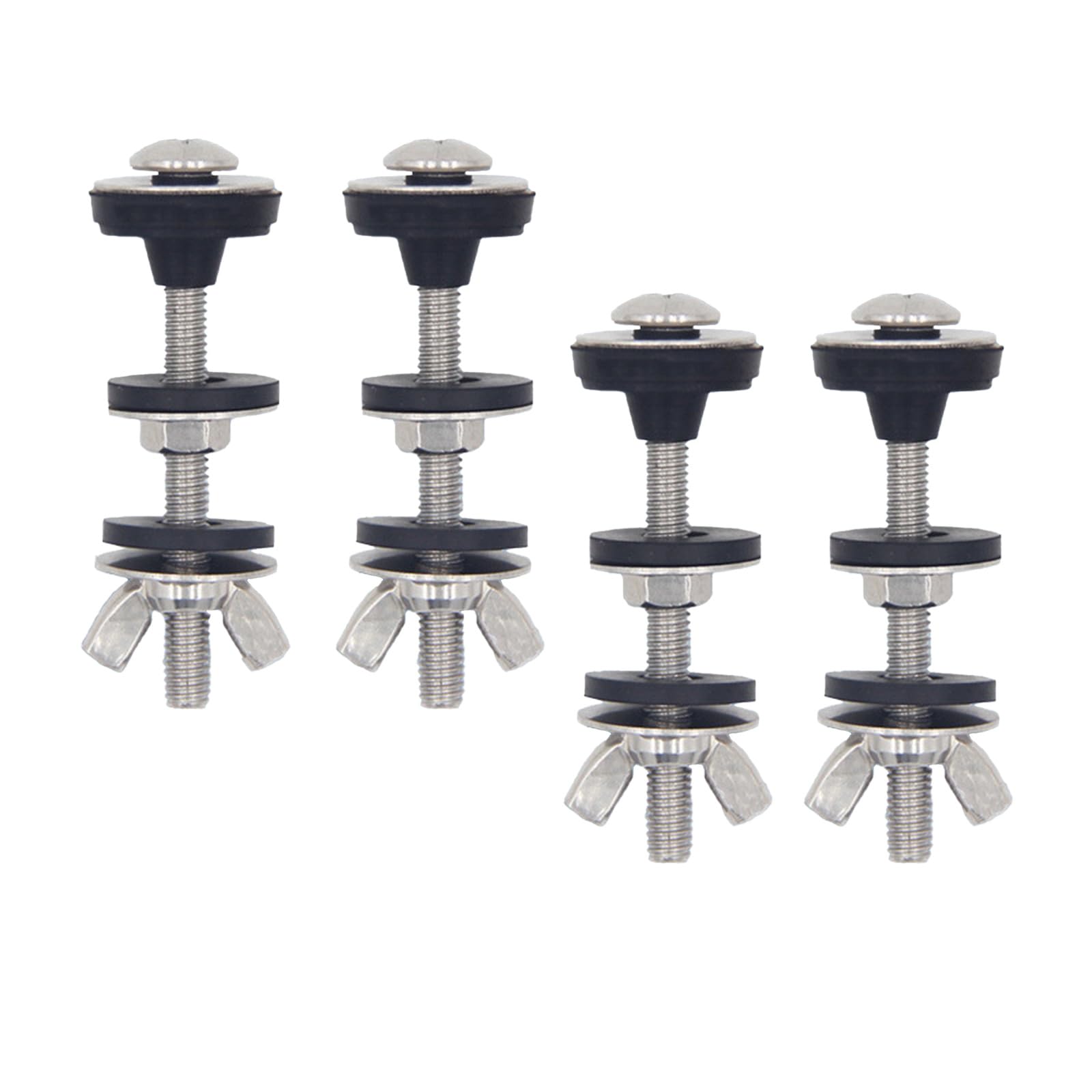 Universal Toilet Tank to Bowl Bolt Kit - 2pcs/4pcs Heavy Duty Bolts, Stainless Steel & Rubber Washers - Extra Long Nuts for Easy Installation & Waterproof Seal (4)