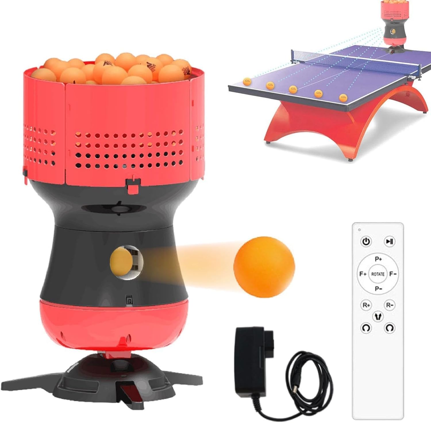 Automatic Ping Pong Ball Launcher with Remote Control, Adjustable Speed & Frequency, Table Tennis Serving Machine, Removable Ball Storage for Practice & Training
