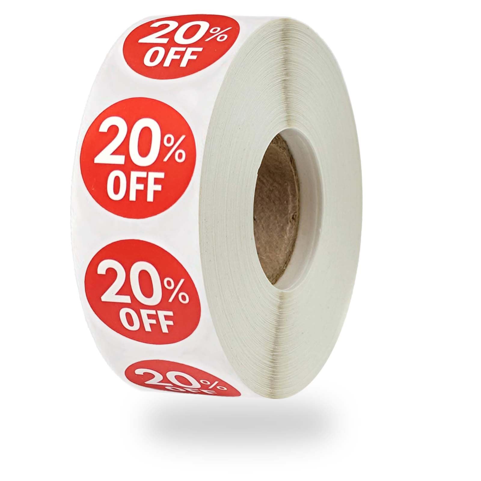 1000 Stickers, Discount Percent Off, 1 Inch Round, Promotion Labels (20 Off Red)