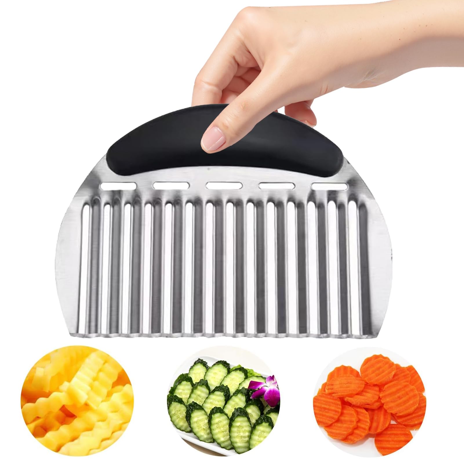1 paquete de cortador arrugado de acero inoxidable para verduras, cortador de papas fritas para papas fritas, cortador arrugado de papas, cortador ondulado para verduras (6.1 x 4.7