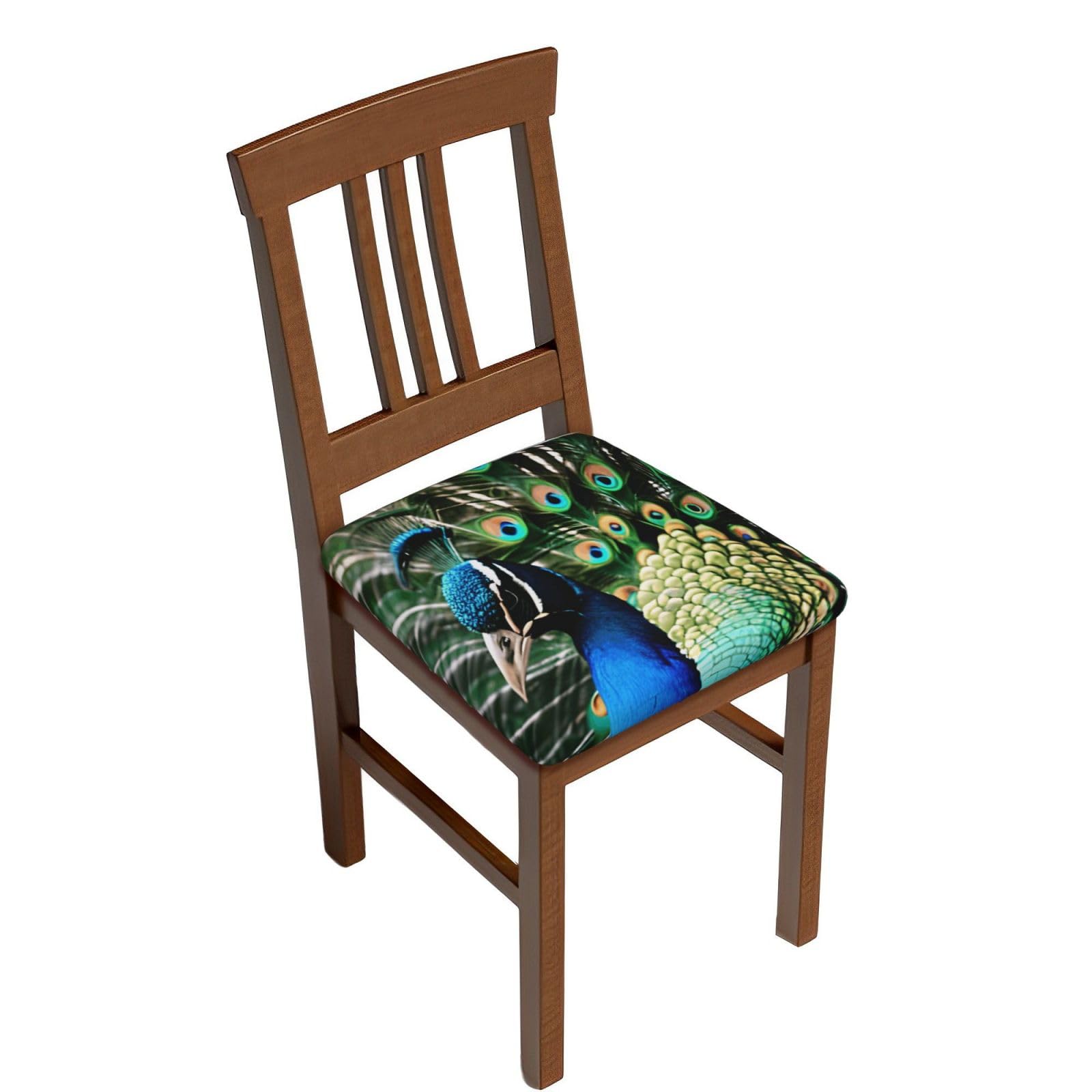 DWVTSLH Peacock Bar Stool Covers Square, Four Pieces High Elastic Soft Seat Cushion Cover Protector Washable Barstool Slipcovers Nonslip Replacement Square Bar Chair Covers