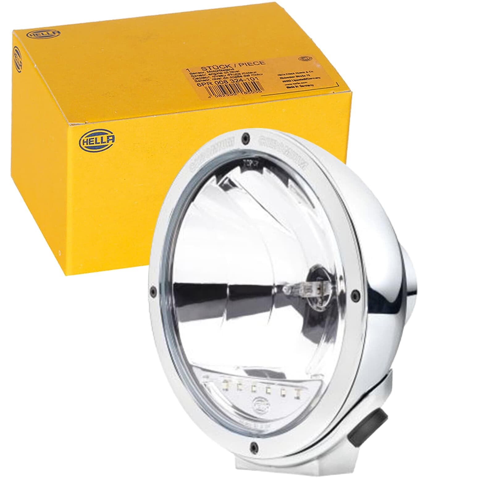 HELLA 1F8 007 560-451 Halogen/Hybrid-Spotlight - Luminator Chromium - 12/24V - Round - Reference number: 25 - Bolted - Clear diffusing lens - Lens Colour: Crystal clear - Cable: 800mm - right/left