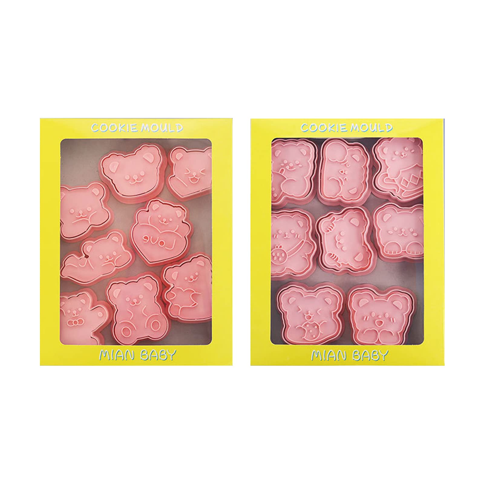 NEWFT 16Pcs Mother Day Cartoon Bear Cookie Household Baking Tools 3D Pressing Fondant Handmade Cookie Mold