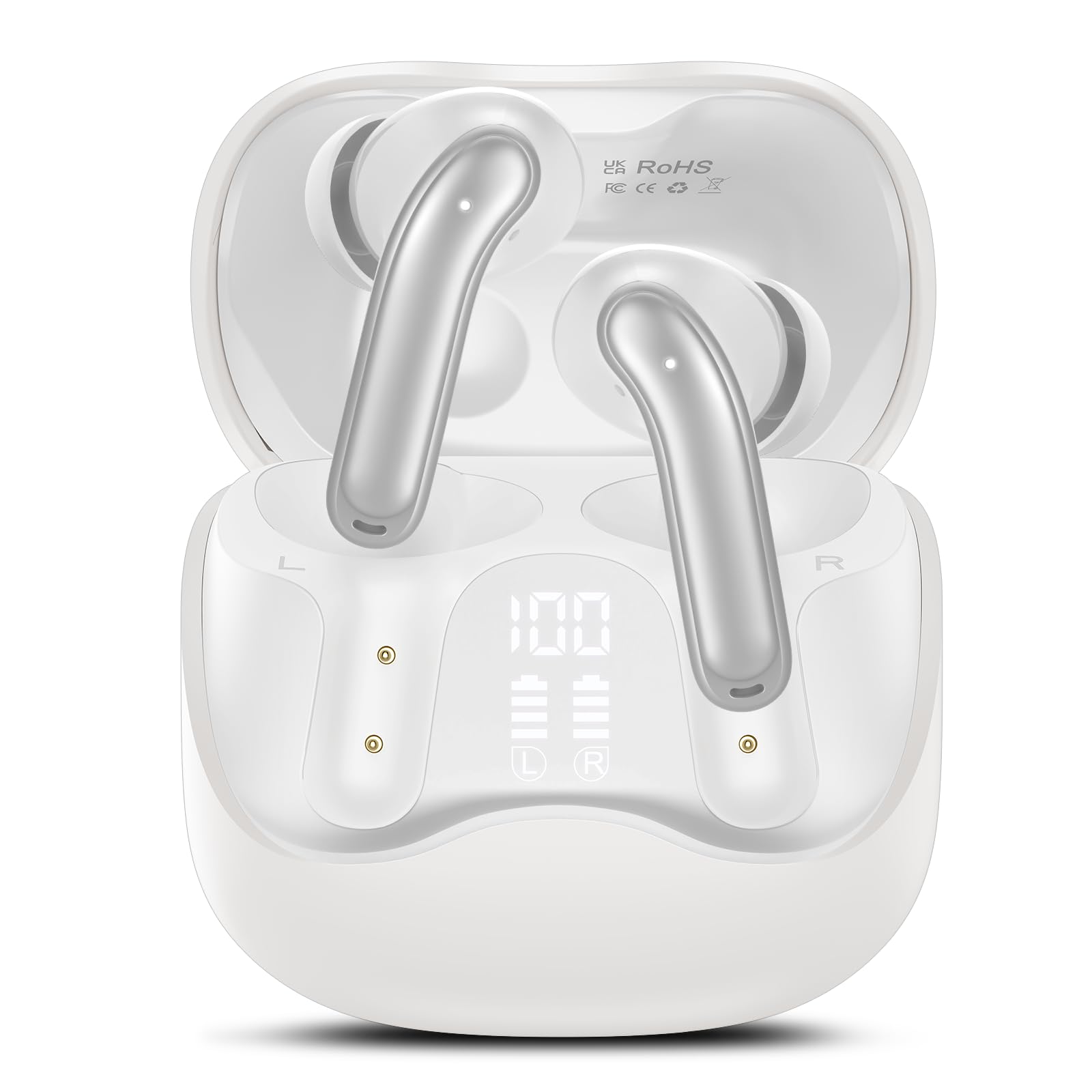 Écouteurs sans Fil à Réducteur de Bruit Hybride, Bluetooth 5.4, Hi-Res Audio Stéréo, 6 Microphones, 49H Autonomie, Charge sans Fil