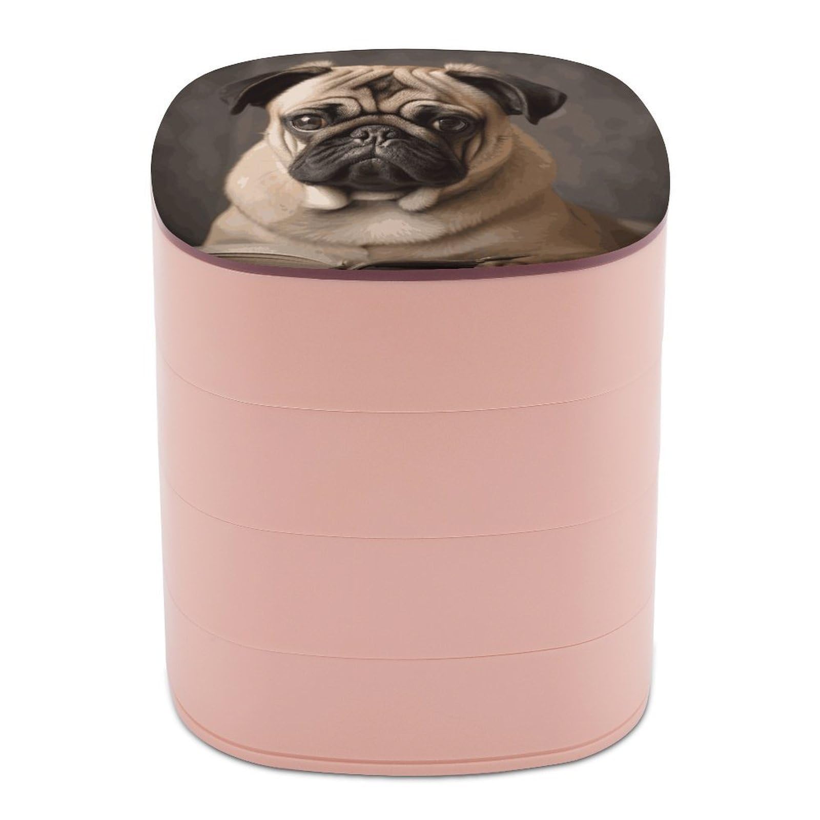 JTREHY Animal Pug Dog Jewelry Box 4-Layer Covered Rotating Jewelry Storage Box Large Capacity Storage Boxes Portable Jewelry Case for Bracelets Earrings Necklace