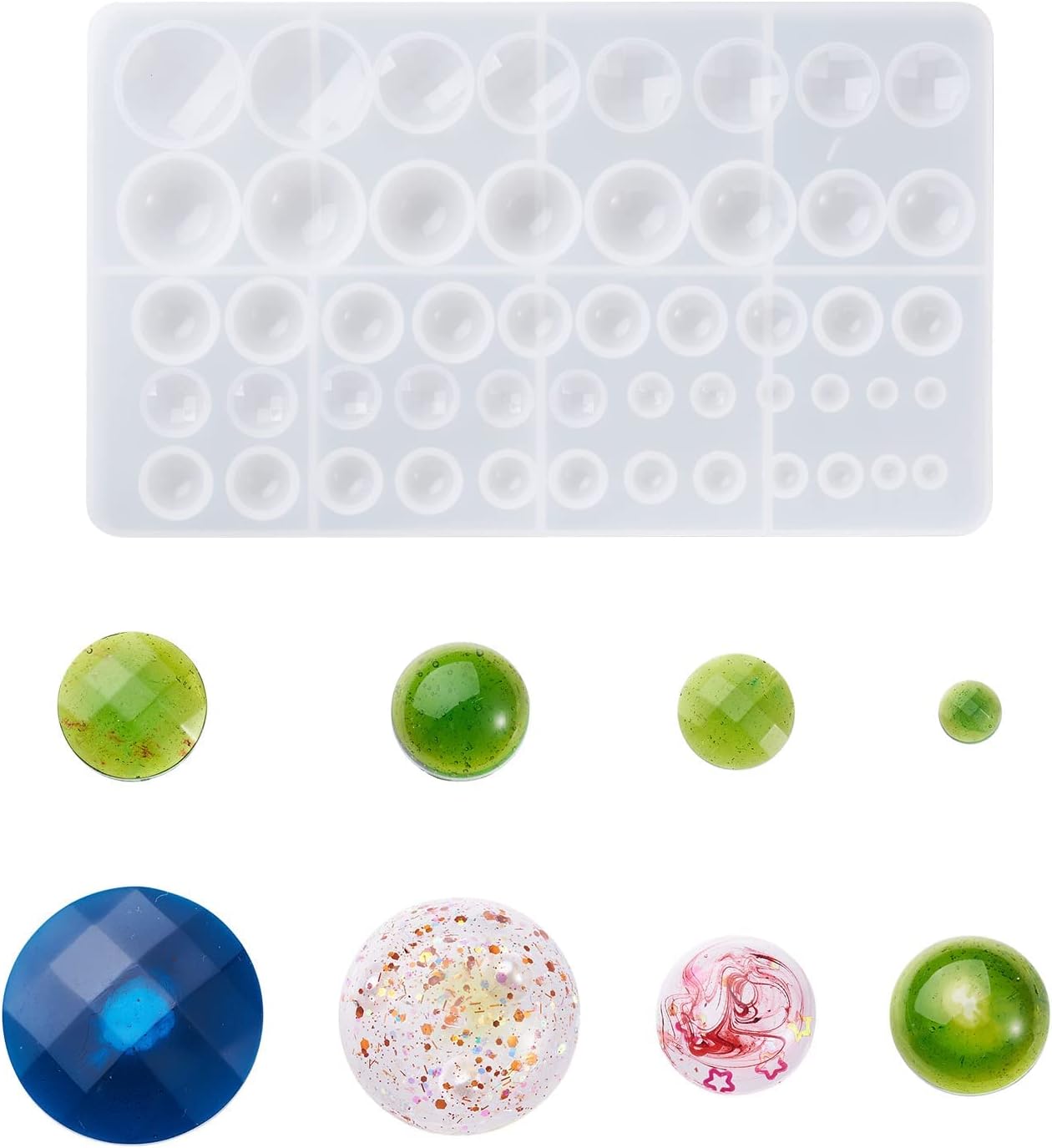 Craftdady 2pcs Cabochon Gems Silicone Mold Round Beads Resin Casting Mold for Epoxy UV Resin DIY Craft Pendant Earring Keychain Jewelry Making, 5-33mm