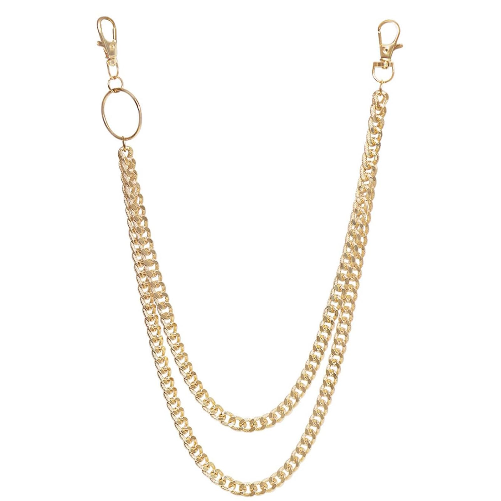 Double Layer Metal Pants Chain – Unisex Gold Jean Wallet Chain, Heavy Duty Hip Hop Goth Biker Style Pocket Chains with Lobster Clasp for Men Women