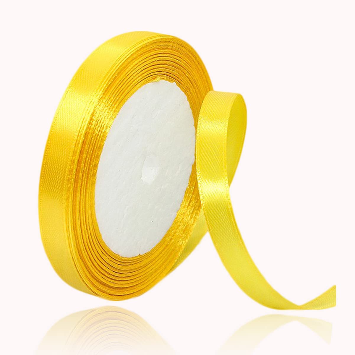 Yellow Satin Ribbon 3/8 Inches x 25 Yards, Solid Fabric Ribbon for Gift Wrapping, Bows Making, Wreaths, Bridal Bouquet, Floral, Sewing Crafts, Wedding, Baby Shower and Handmade Trims