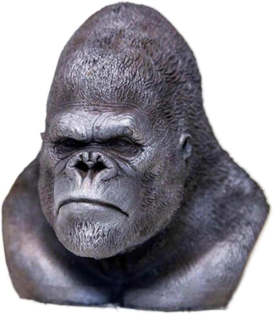 Generic Realistic Black Cast Iron Sitting Gorilla Bust Figurine for Home Decor,Metal Animal King Kong Statue Study Bookshelf, Wall Shelf, Living Room,Office,Garden Decor, sytd1112240712002