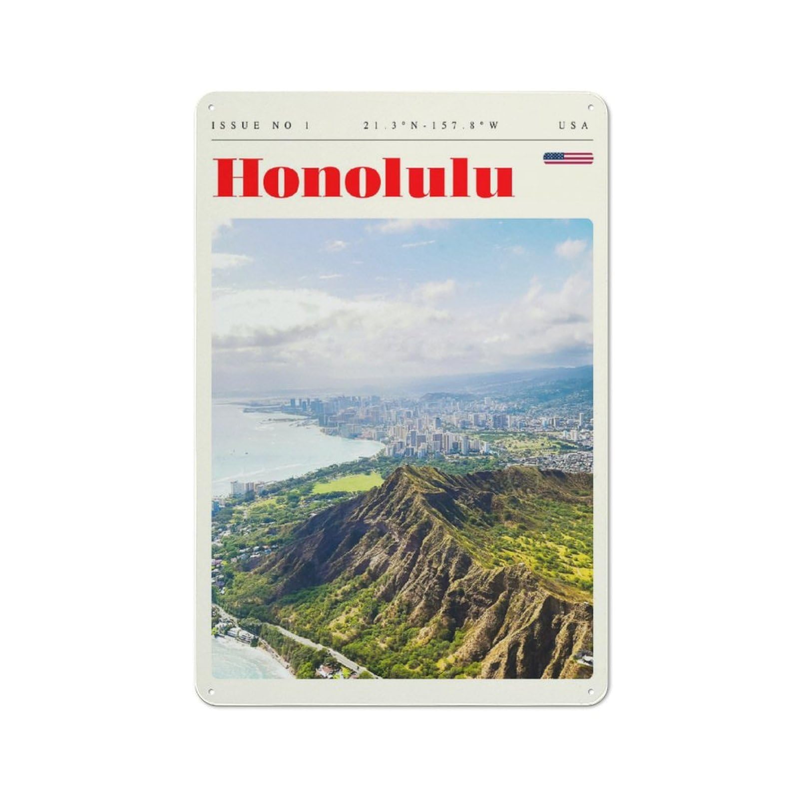 Junmoney Style-6 Honolulu Hawaii Travel Art Retro Metal Wall Decor 30X20cm, Tin Wall Sign For Coffee Bar, Small Shop Or Dining Room