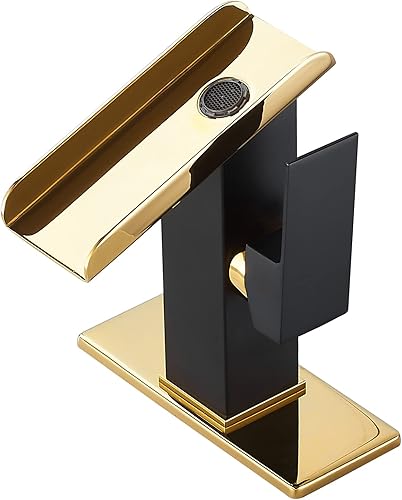 Miniatura 9 de Grifos de baño de un agujero LED cascada caño negro y dorado RGB 3 colores cambio de luz temperatura Lavabo lavabo grifo latón sola manija moderna