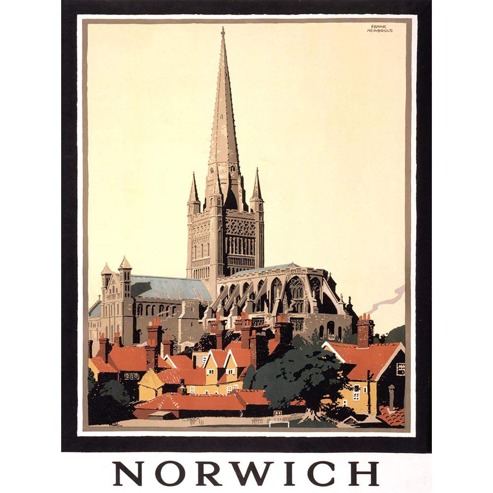 Wee Blue Coo Travel Tourism Norwich Cathedral Norfolk UK Art Print Poster Wall Decor 12X16 Inch