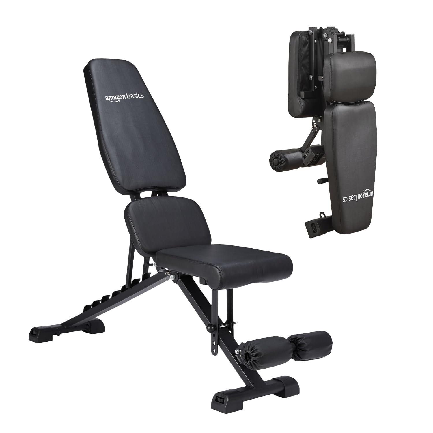 Amazon Basics 15-Level Adjustable & Foldable Multipurpose Gym Bench for Full Body Workout | with Leg Support | High Density Cushioning | 350kg Load Capacity | Alloy Steel Frame | Black