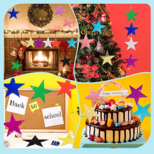 Image of 120 Pcs Glitter Star Cutouts Paper Star Confetti Cutout Assorted Color Glitter Stars Cutouts 6 Inch Large Glitters Stars Decoration for Christmas Classroom Bulletin Board Wall Party Supplies,12 Colors
