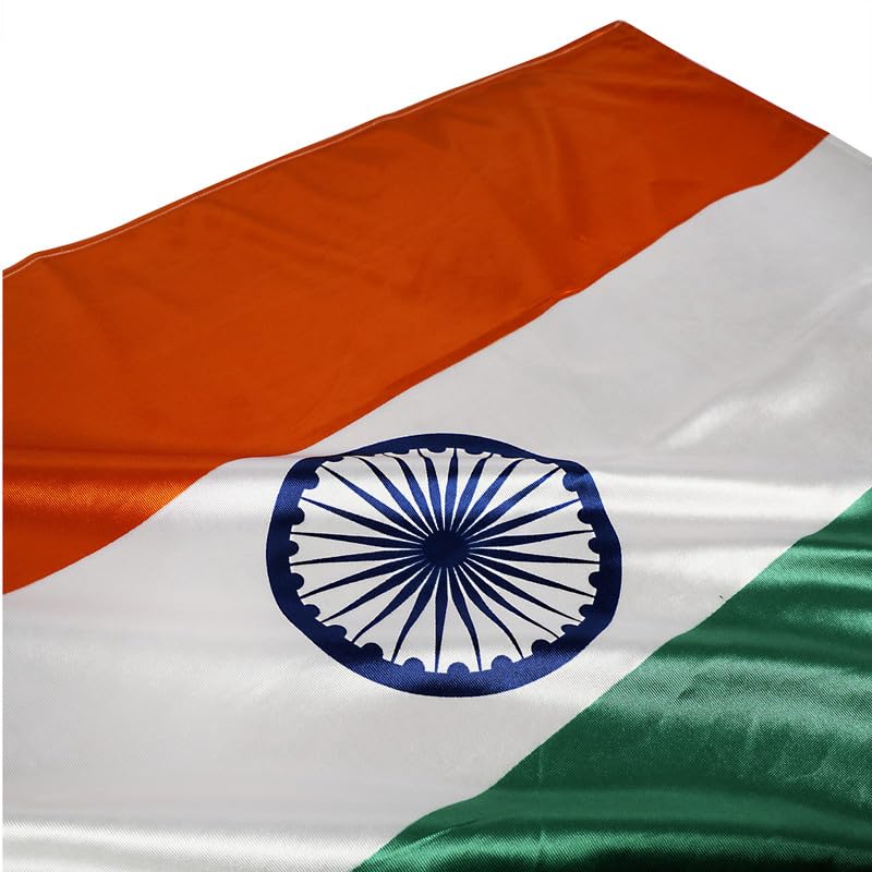 Image of PRIYAKANT SAFAWALA Satin Fabric Indian National Tricolour Flag Double Stitched Tiranga Jhanda (Outdoor /Indoor) All Weather Durable Fabric Flag [Pack Of 10] [Size 20x30 Inches]