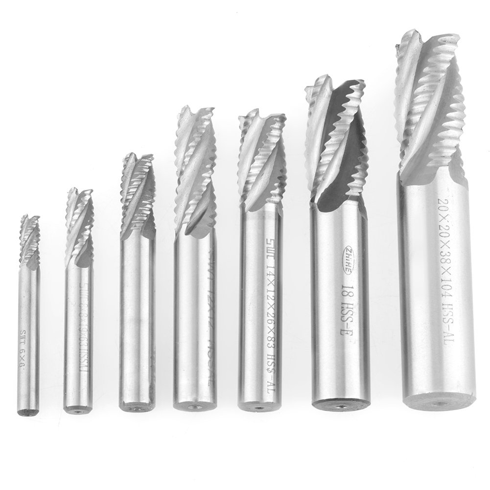Set de 7 Fresas HSS de 4 Flautas, 6-20mm, para Fresadora CNC, Procesamiento de Metales