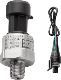 Ronybuy 100 PSI Fuel Oil Pressure Sensor Transducer 1/8-27 NPT w/ Harness Kit - 316 SS Sender for Air Water 0-100 PSI