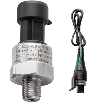 100 PSI Oil Fuel Pressure Sensor Transducer 1/8" -27 NPT Thread | 0-100PSI Oil Pressure Sensor Sender | For Oil Fuel Air Water | IP65 Waterproof | 316 Stainless Steel | Include Harness