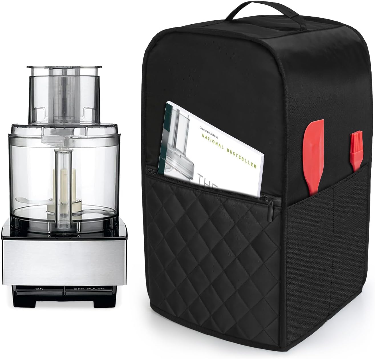 Food Processor Cover for Cuisinart and Hamilton Beach 11-14 Cup Processor, Food Processor Dust Cover with Accessories Pockets, Black