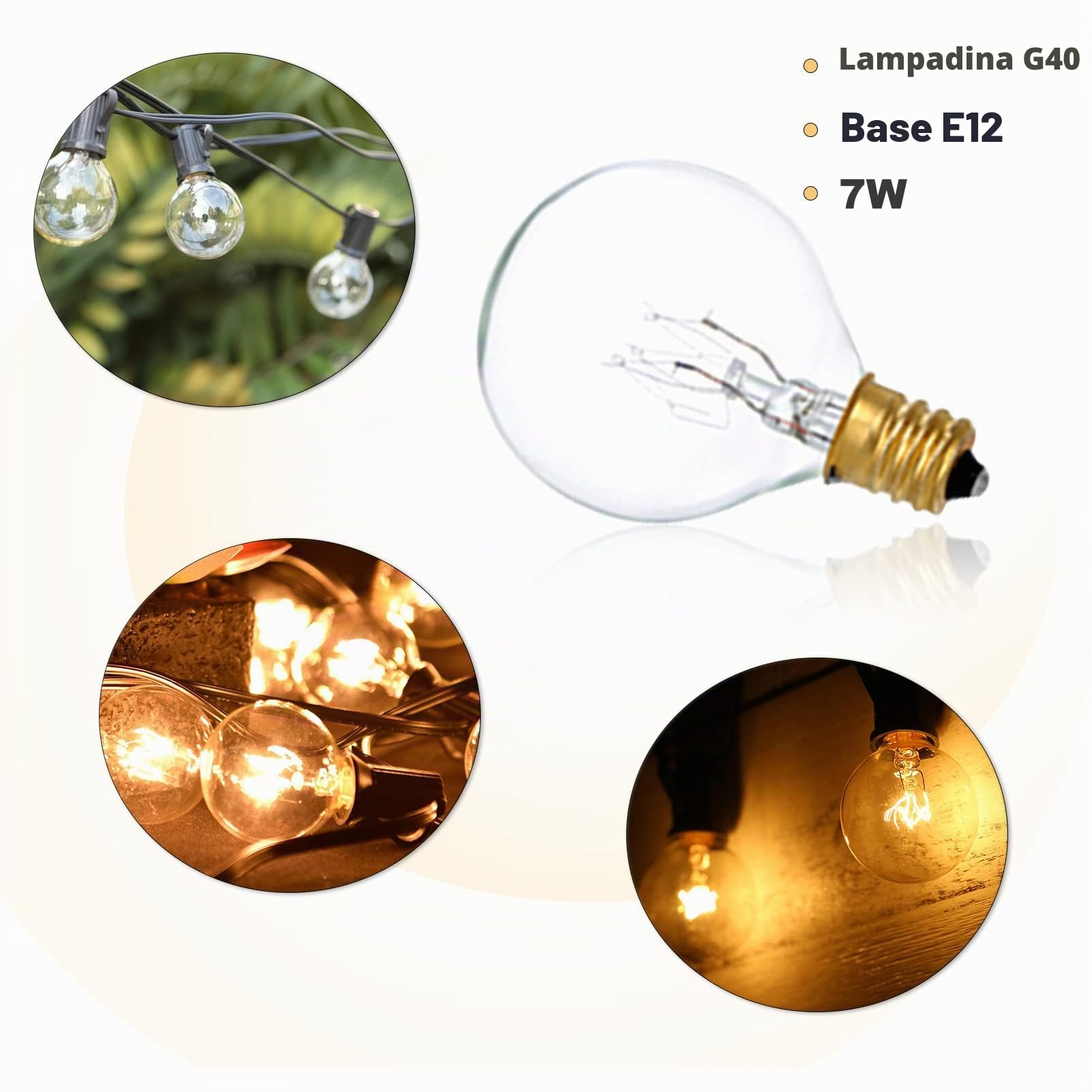Kavolet 25 Pezzi G40 LED Lampadina di Ricambio, 7W Globo Trasparente, E12 Base, per Decorazione Patio Esterno casa Festa Nuziale
