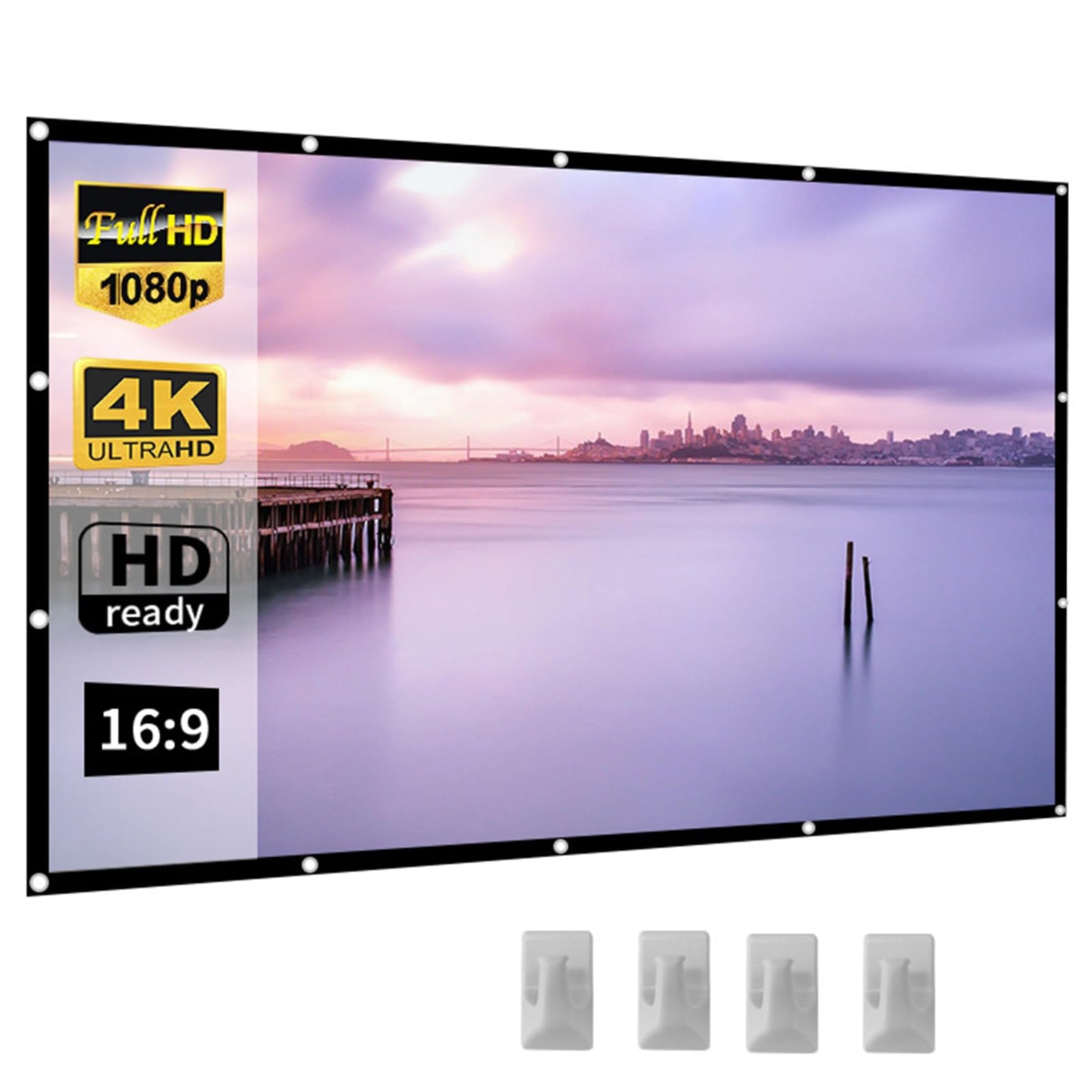 Schermo Proiettore 150 Pollici, Schermo di Proiezione Portatile Pieghevole Lavabile Esterno Interno, Schermo Cinematografico Antipiega 4K HD 16:9 con Ganci