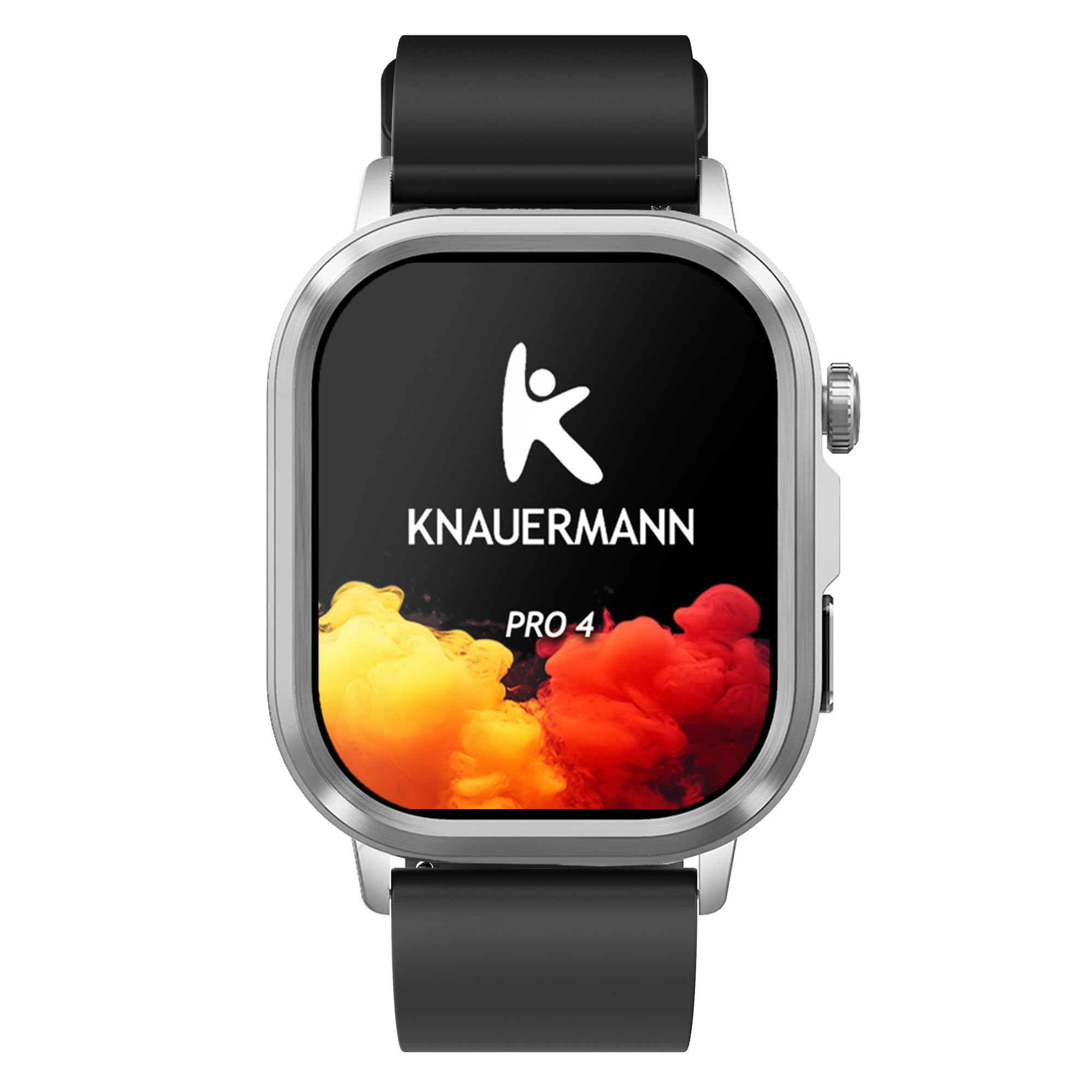 Knauermann Pro 4 (2026) Montre de santé carrée, argentée, ECG, avec Mesure de la Pression artérielle, du pouls et de l'oxygène dans Le Sang, Fonction téléphone, Analyse du Sommeil, IP67, 46 mm, en