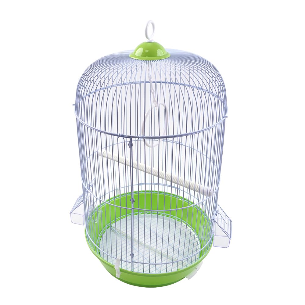 Jaula Alta Redonda para Canarios y Aves Pequeñas 53 cm Estructura Metálica con Base de Plástico Bandeja Extraíble Comedero y Percha (Verde)