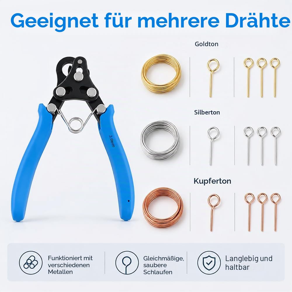 One Step Looper, 3 mm Looper Zange für Schmuckherstellung, Drahtrollzange zum Biegen & Wickeln, Mehrzweck Schmuckzange, Zange Schmuckherstellung für Halsketten, Armbänder, Ohrringe(Blau)