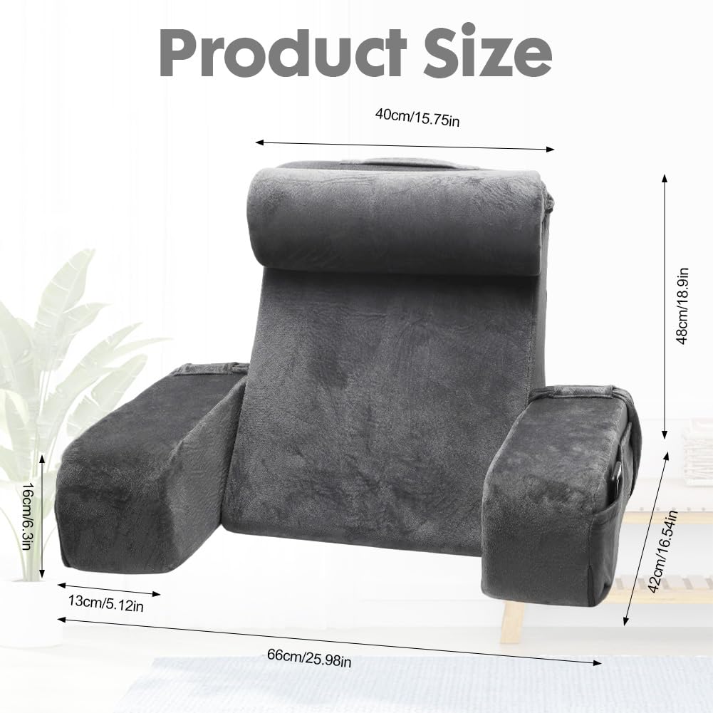 Cojín para la espalda, cojín de lectura para cama y sofá con reposabrazos y almohadas extraíbles, cojín de respaldo para cama, cojín de pared, cojín multifunción para leer, jugar, ver la
