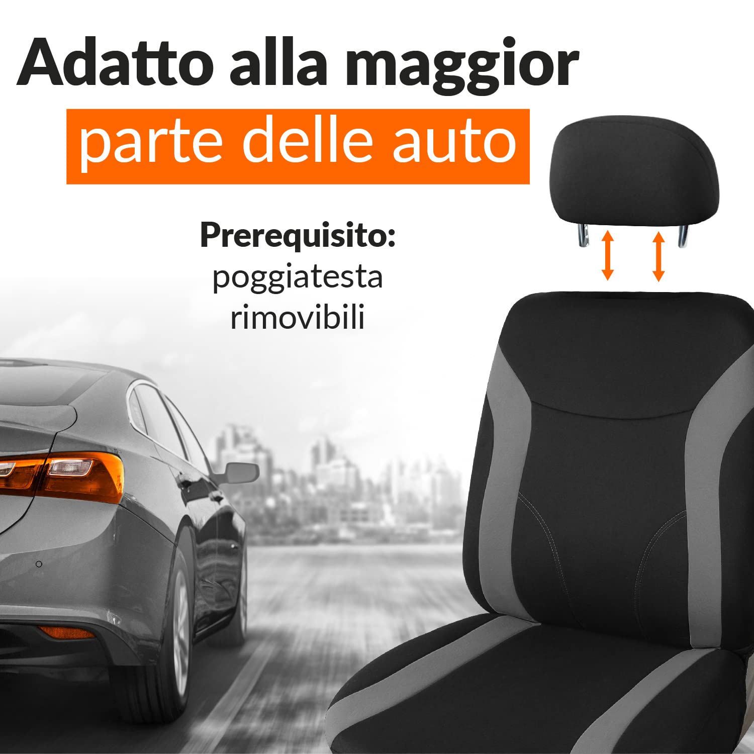 Upgrade4cars Coprisedili Auto Anteriore Universali Nero Grigio Set per Guidatore e Passeggero Accessori Auto Interno