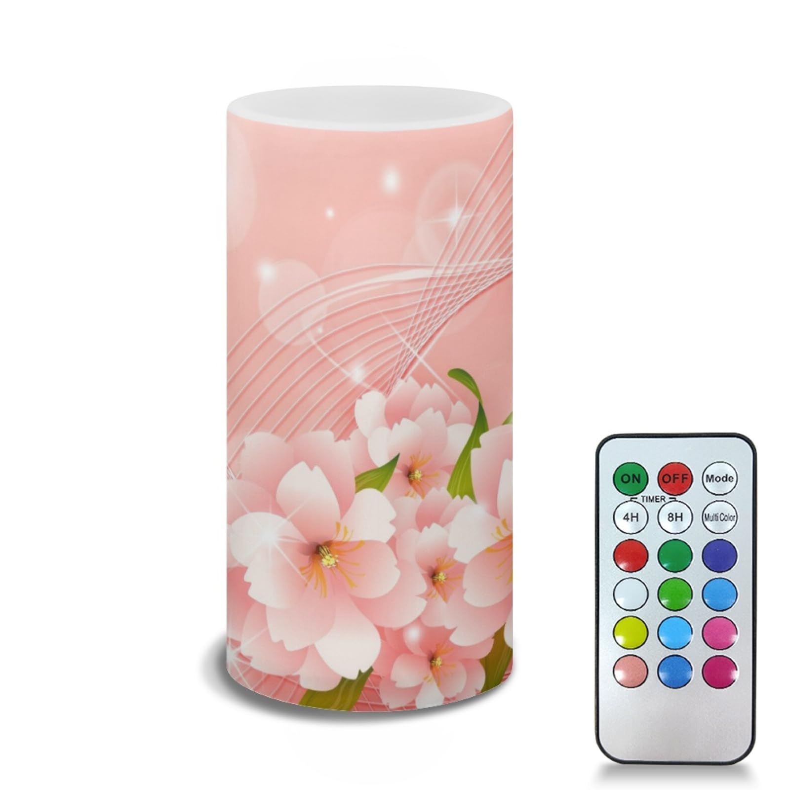 TOADDMOS Flower Print Flameless Candle Abstract Texture Flickering Battery Powered Candles for Outdoor Larterns,Porch Tea Lights Fake Candles with Timer Remote
