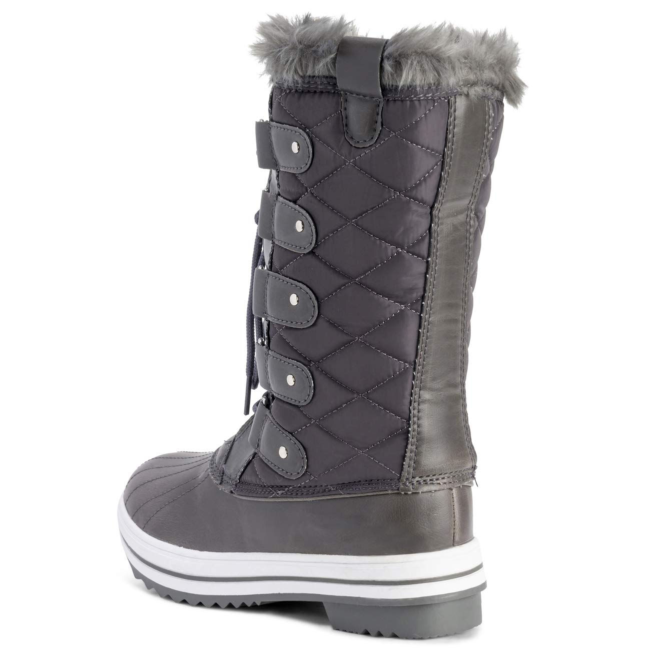 Polar Womens Snow Boot Nylon Tall Winter Snow Waterproof Warm Rain Boot - Grey/Grey - 6 - ZZCD0029