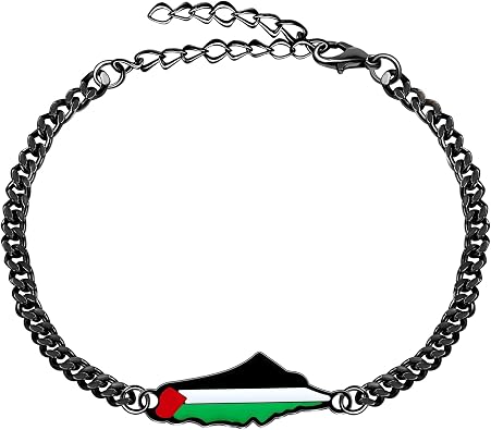Enamel Palestinian Map Bracelet Adjustable Stainless Steel Chain - Peace and Unity Bracelets for Women Men YA5031