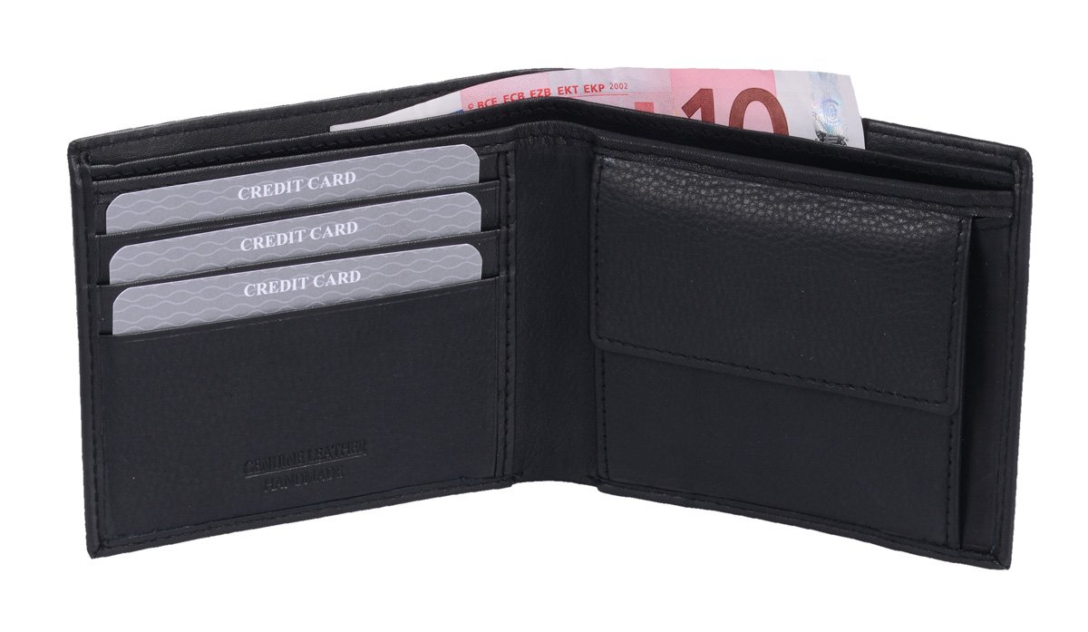 GlücksNugget Geldbörse schwarze flache Herrenbörse Leder, querformat ohne Klappe