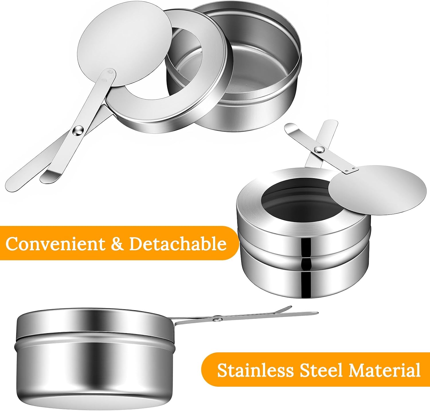 12PCS Stainless Steel Fuel Holders Chafing Wick Fuel Holder with Safety Cover, Buffet Warmer Warming Trays Canned Heat Holder for Buffet Warmer Barbecue Parties Chafing Dish