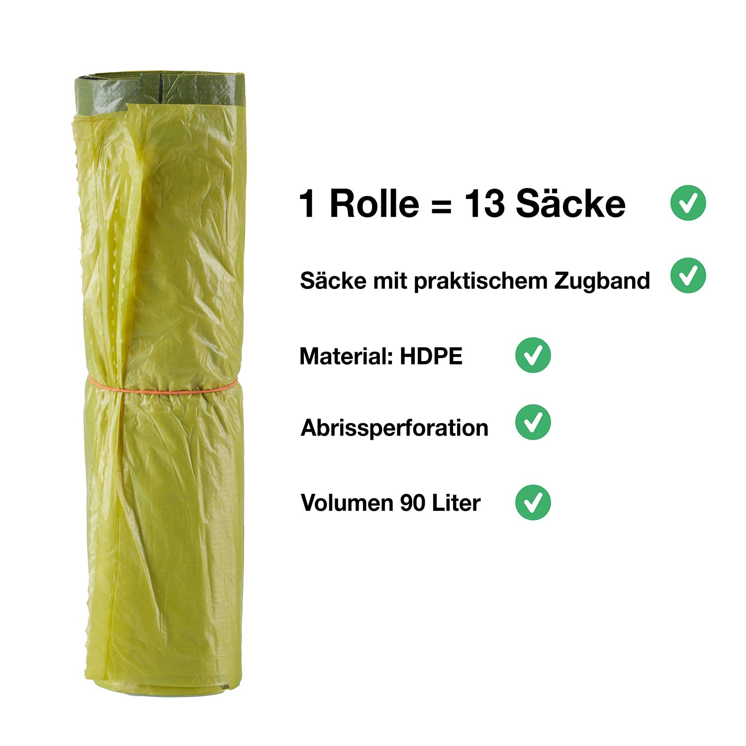 BigDean 10 Rollen Gelber Sack, Gelbe Säcke 90 Liter HDPE Gelb 13 Stück pro Rolle, insgesamt 130 Stück - ca. 60x87 cm plus 5 cm Umschlag 15my - Ideal für Mülltonnen, Mülleimer und Körbe