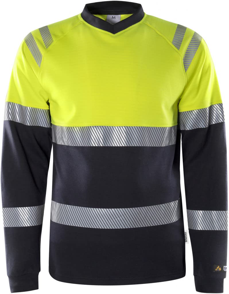 Fristads Flamestat Hi Vis Camiseta de manga larga clase 1 7107 Tfl, Amarillo de alta visibilidad/azul, L