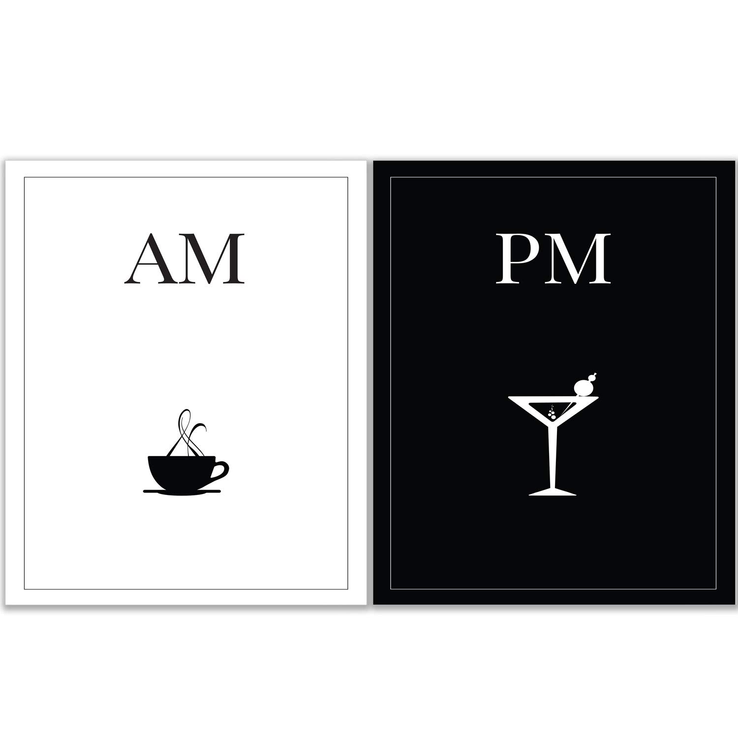 Summit Designs Kitchen Bar Wall Art Decor Prints - Set of 2 (8x10) Inch Poster Photos - Funny Minimalist Modern Black and White Alcohol Liquor